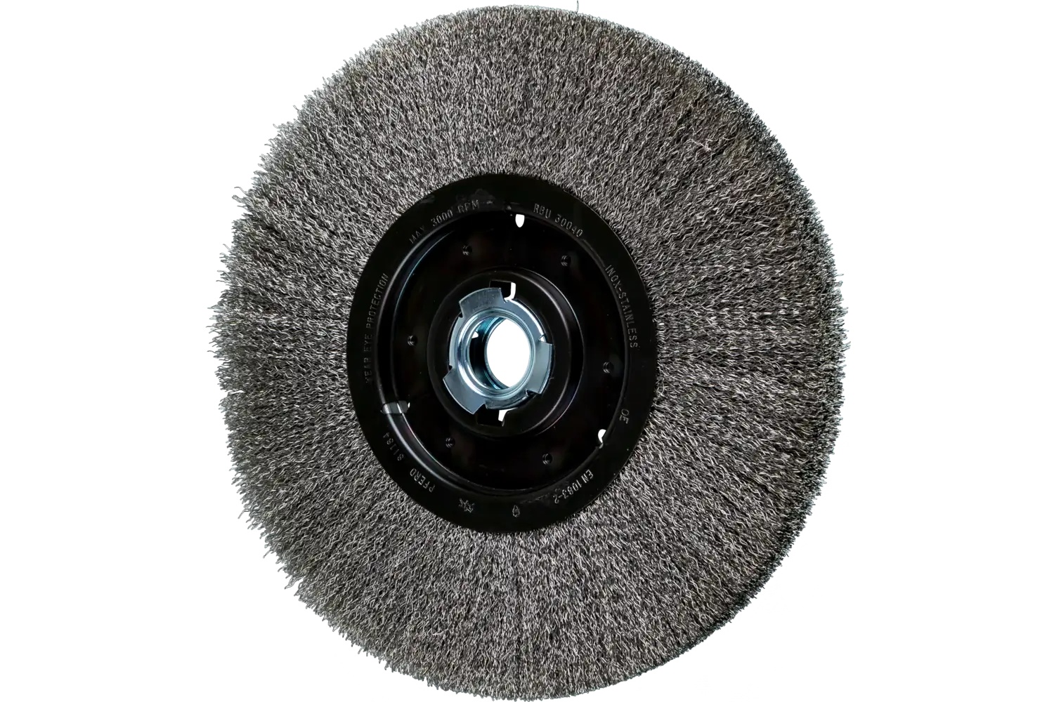 Picture of Pferd Crimped Wire Wheel Brush 12" Dia Medium Face .014 Stainless Steel 2" Keyed Arbor